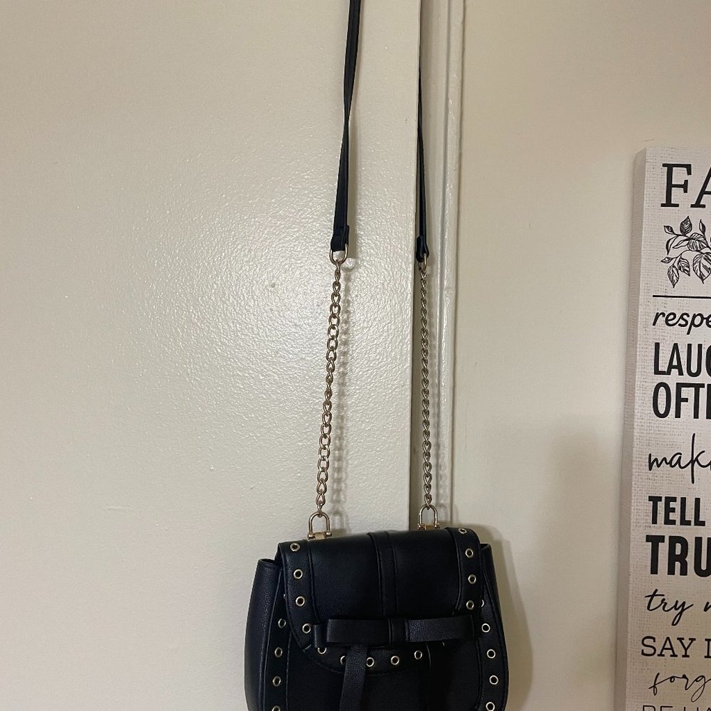 Black faux leather handbag for evening wear